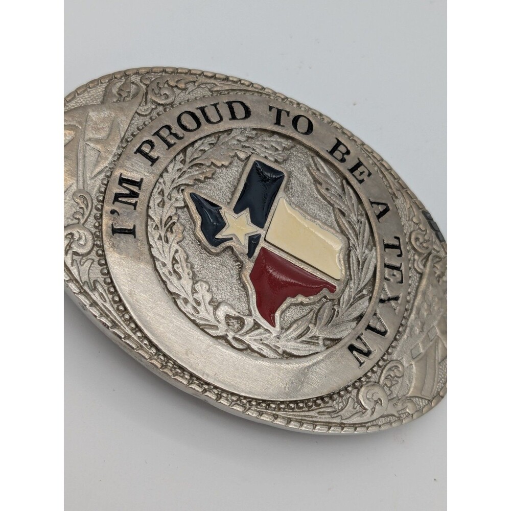 Vtg Texas Belt Buckle Lone Star State Western Rodeo Cowboy “I’m Proud Texan”